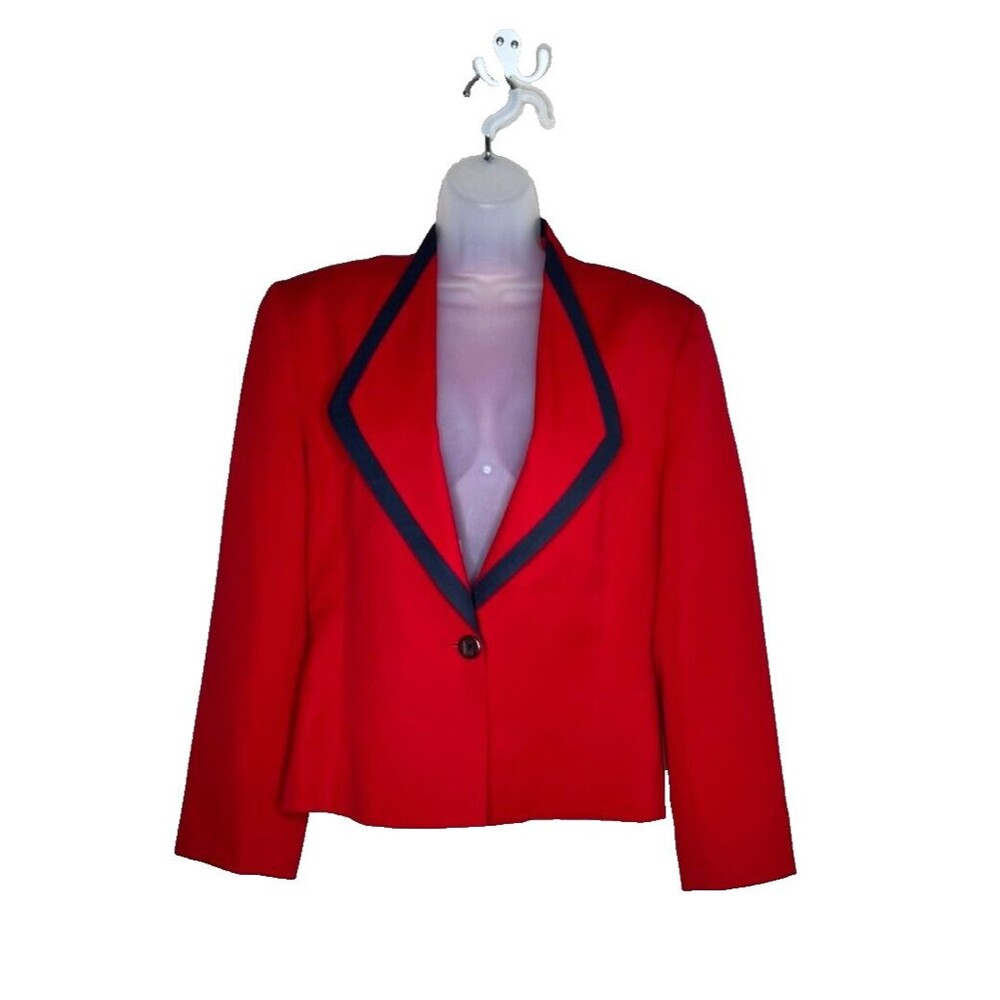 Vintage Pendleton Womens Blazer Lipstick Red W/Navy Blue 100% Virgin Wool Flaw